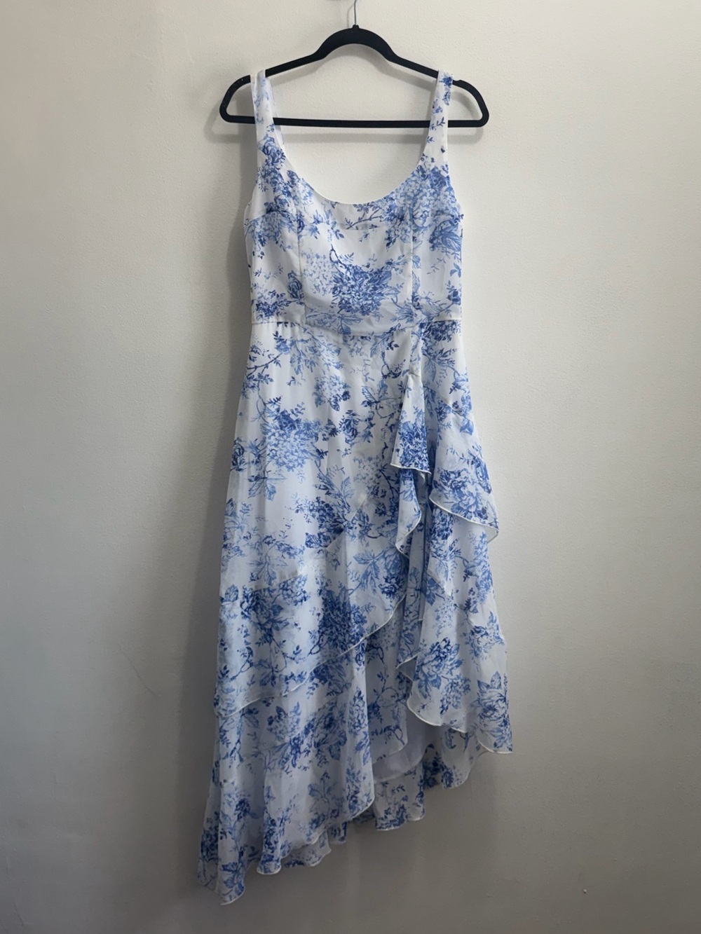 Blue Floral Ruffle Midi Dress - Sleeveless Summer Dress
